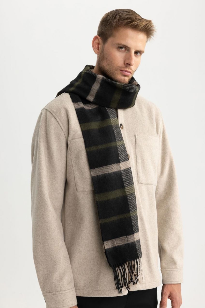 DEFACTO Men's Plaid Patterned Woven Scarf