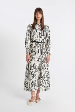 DEFACTO Shirt Collar Printed Long Sleeve Dress