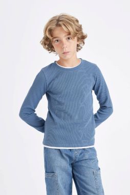 DEFACTO Boy's Crew Neck Waffle Long Sleeve T-Shirt