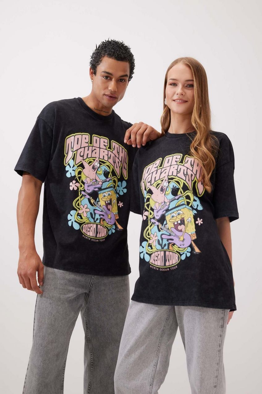 DEFACTO Unisex Cool Spongebob Oversize Fit Crew Neck Short Sleeve T-Shirt