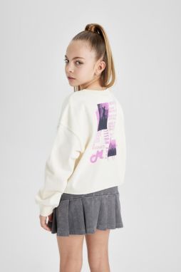 DEFACTO Girls Crop Back Printed Crew Neck Sweatshirt