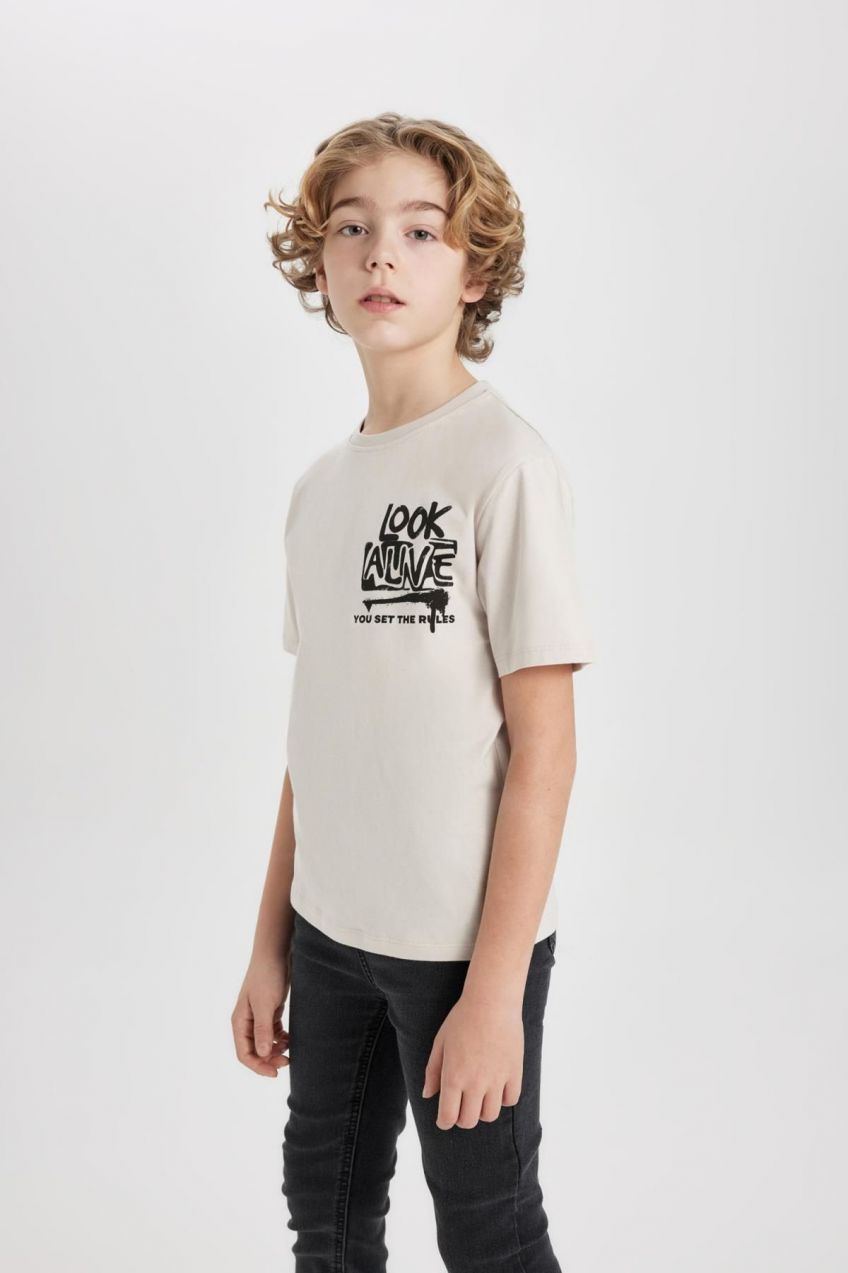 DEFACTO Boys' Crew Neck Printed Short Sleeve T-Shirt