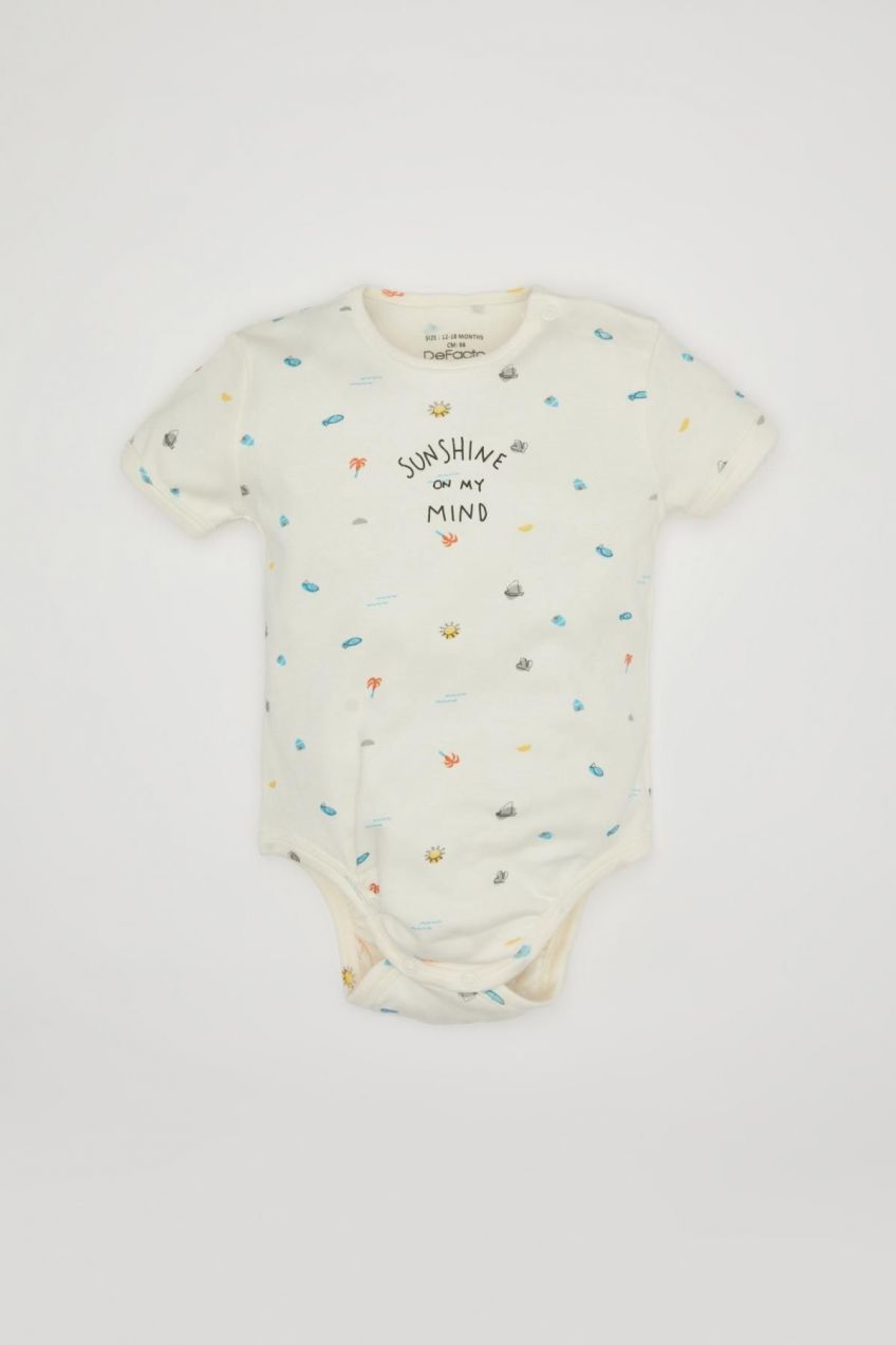 DEFACTO Baby Boy Newborn Crew Neck Marine Printed Short Sleeve Snap-On Body