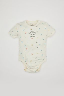 DEFACTO Baby Boy Newborn Crew Neck Marine Printed Short Sleeve Snap-On Body