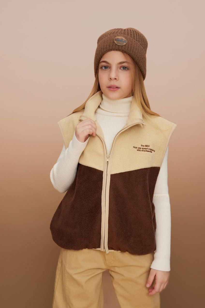 DEFACTO Girl's Half Turtleneck Plush Cardigan