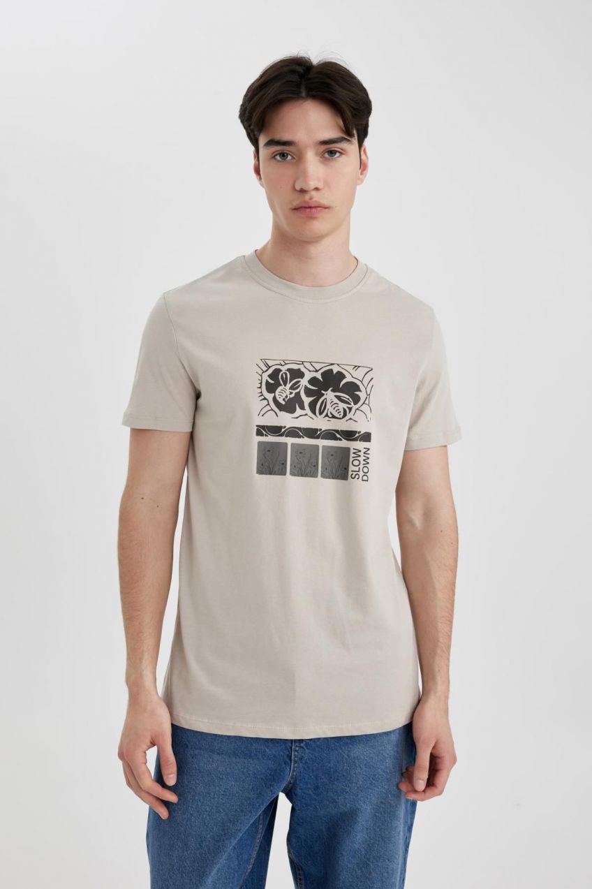 DEFACTO Slim Fit Crew Neck Printed Short Sleeve T-Shirt