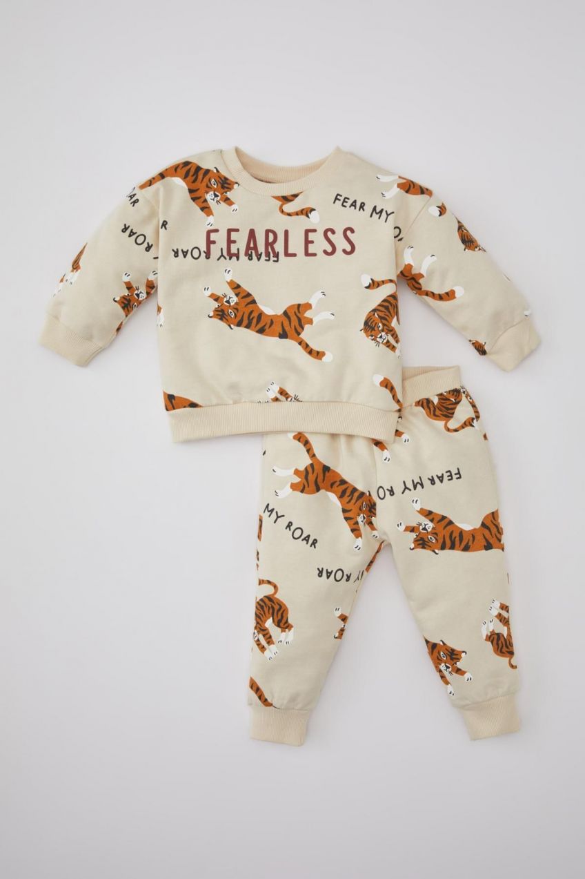 DEFACTO Baby Boy Animal Printed Sweatshirt Sweatpants Set of 2