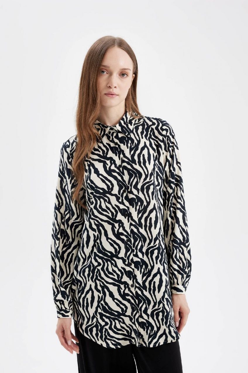 DEFACTO Regular Fit Patterned Long Sleeve Shirt Tunic