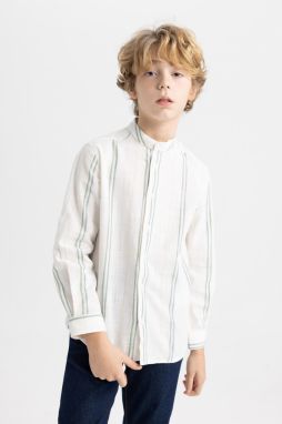 DEFACTO Boy's Striped Stand Collar Long Sleeve Shirt