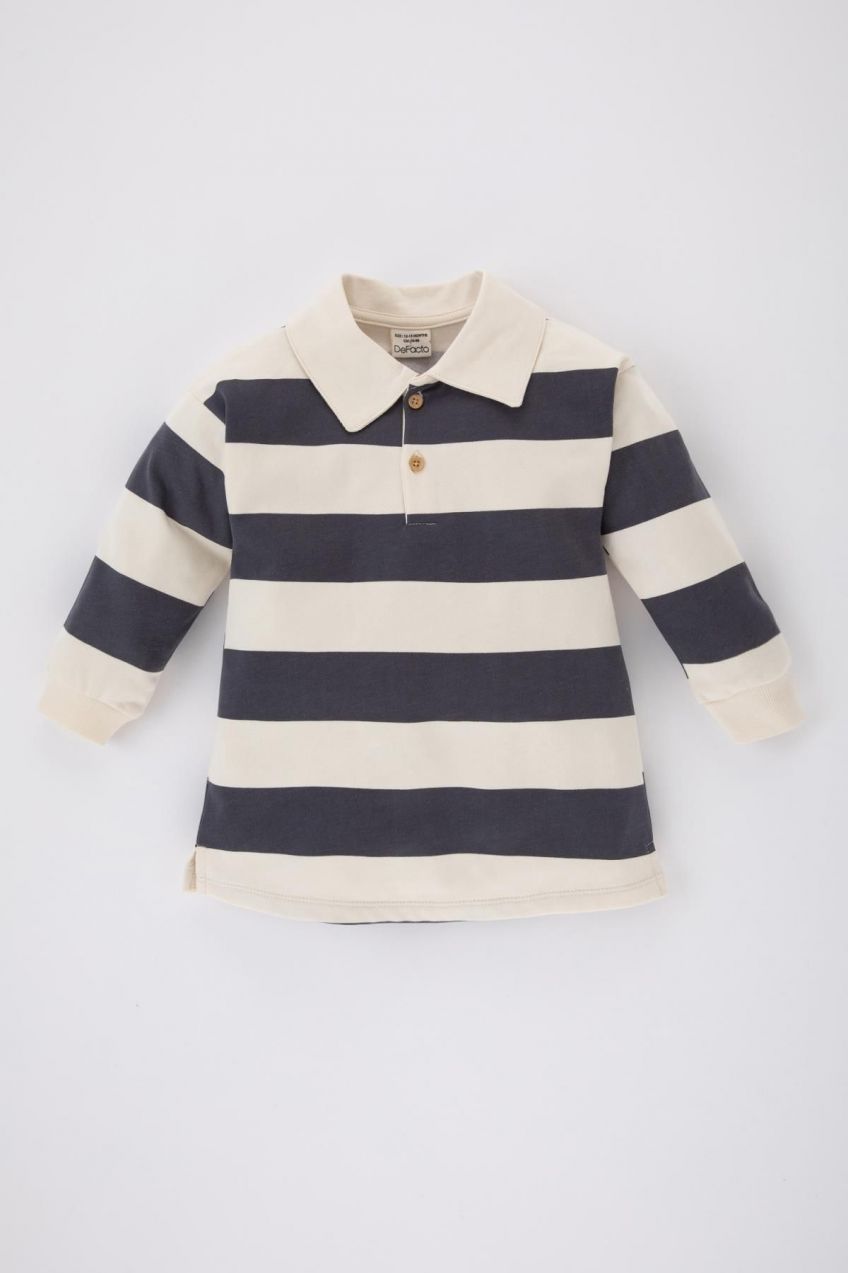 DEFACTO Baby Girl Polo Neck Striped Long Sleeve Dress