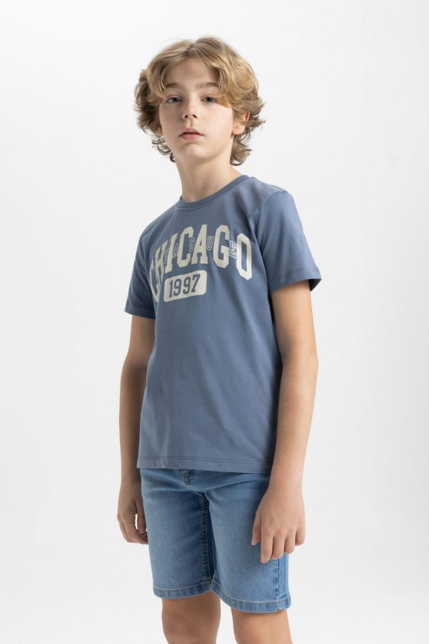 DEFACTO Boy's Crew Neck Printed Short Sleeve T-Shirt