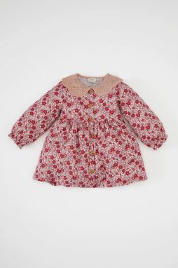 DEFACTO Baby Girl Printed Long Sleeve Twill Dress