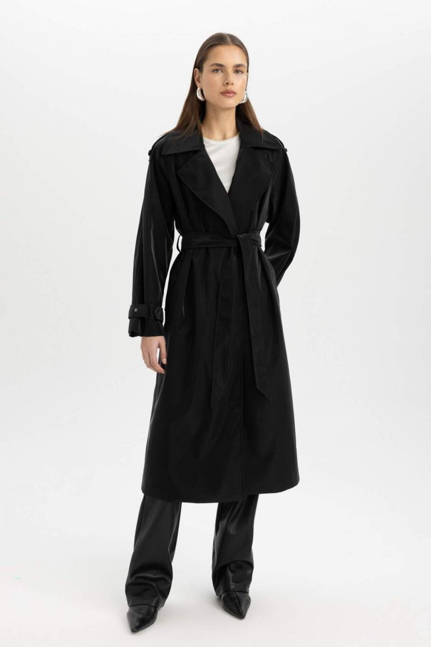 DEFACTO Regular Fit Faux Leather Trench Coat