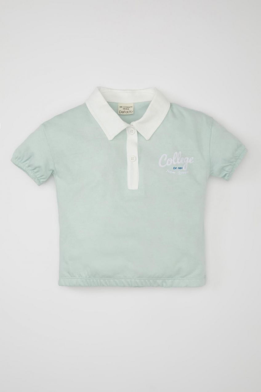 DEFACTO Baby Girl Shirt Collar Printed Short Sleeve T-Shirt
