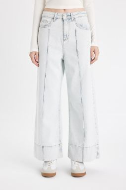 DEFACTO Short Wide Leg High Waist Ankle Length Jean Washed Trousers