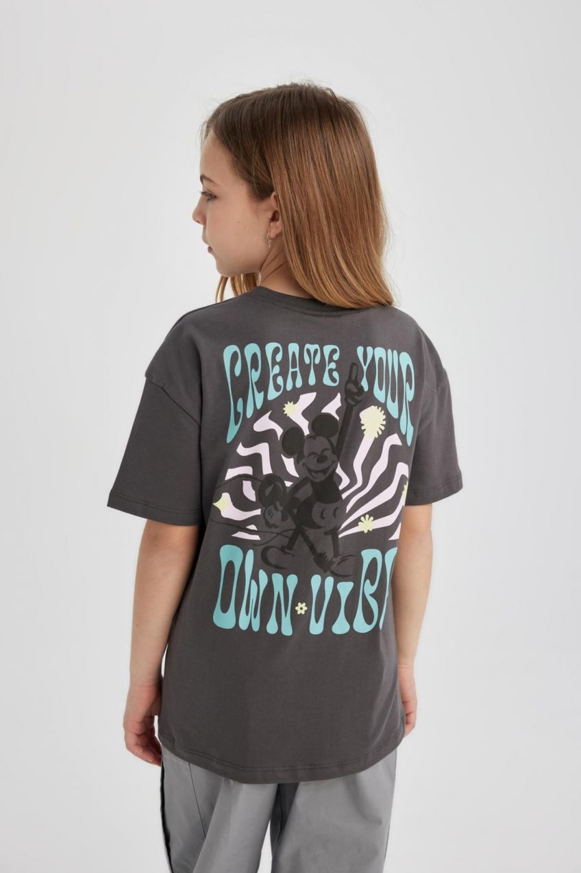 DEFACTO Girls Disney Mickey & Minnie Oversize Fit Short Sleeve T-shirt