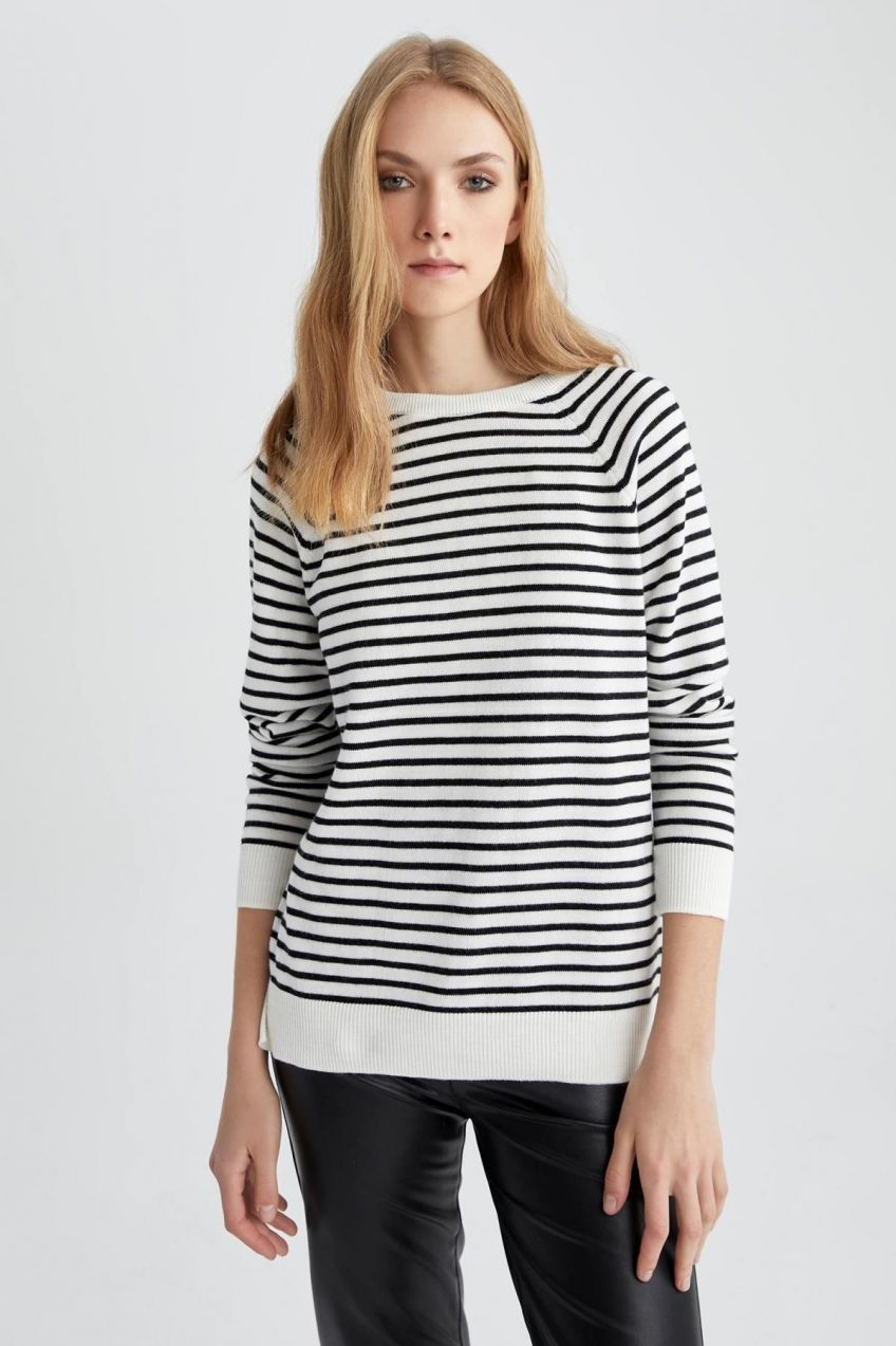 DEFACTO Relax Fit Striped Crew Neck Sweater