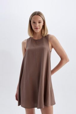 DEFACTO A-Line Crew Neck Linen Sleeveless Mini Dress