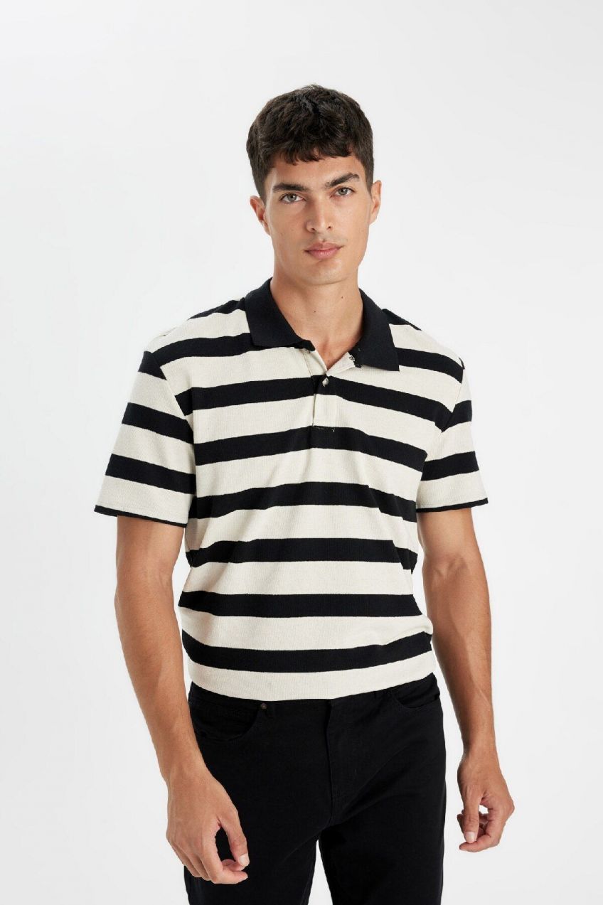 DEFACTO New Regular Fit Striped Short Sleeve Polo Shirt