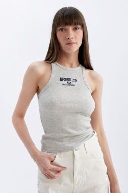DEFACTO Slim Fit Printed Halter Collar Ribbed Camisole Undershirt