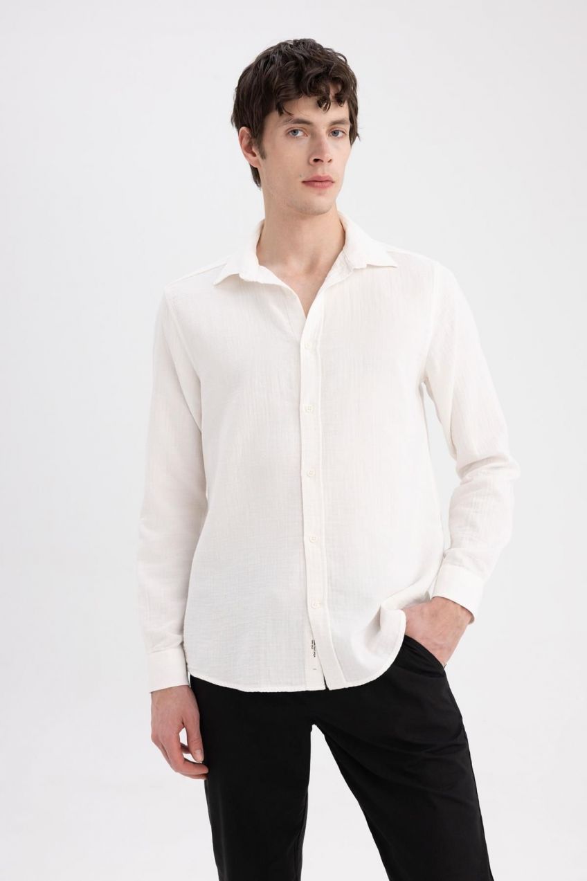 DEFACTO Regular Fit Polo Neck Cotton Long Sleeve Shirt