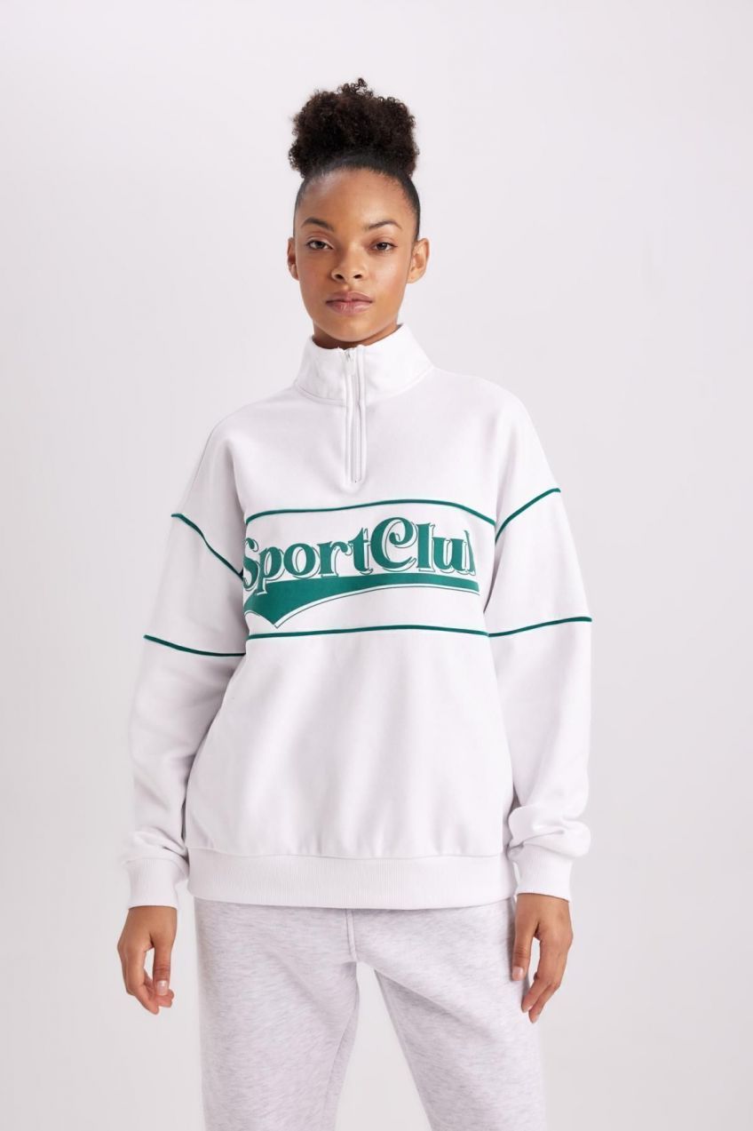 DEFACTO Fit Oversize Fit Printed Hooded Thick Sports Sweatshirt