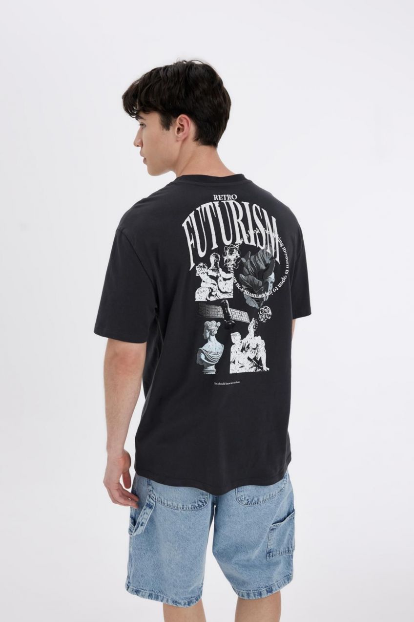 DEFACTO Regular Fit Crew Neck Back Printed Short Sleeve T-Shirt