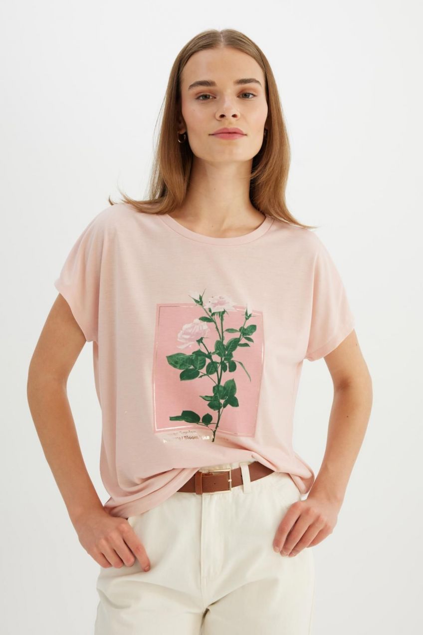 DEFACTO Crew Neck Floral Short Sleeve T-Shirt