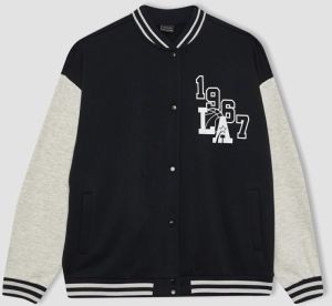 DEFACTO Fit Oversize Fit College Collar Thick Bomber Cardigan with Pockets