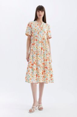 DEFACTO Patterned V-Neck Short Sleeve Midi Dress