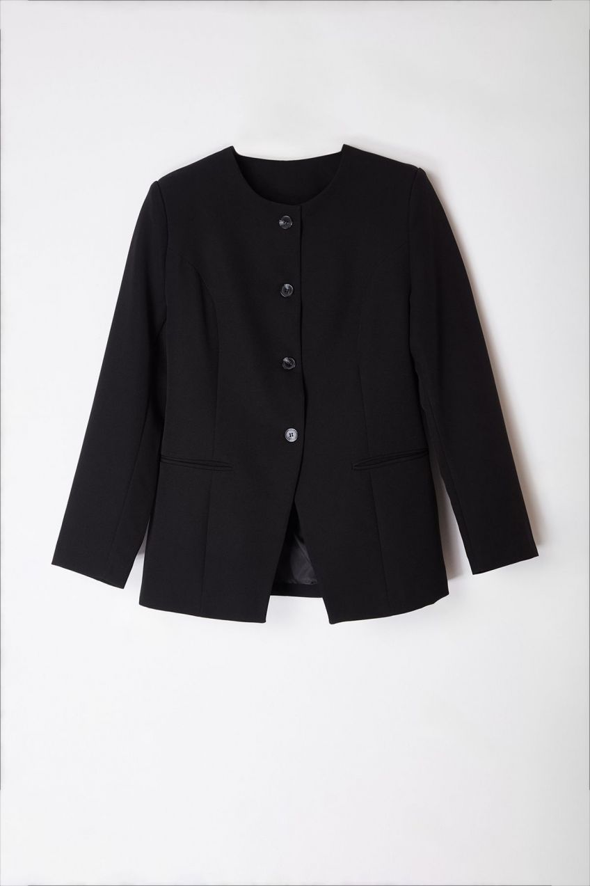 Trendyol Black Round / Crew Neck Fitted Waist Blazer Jacket