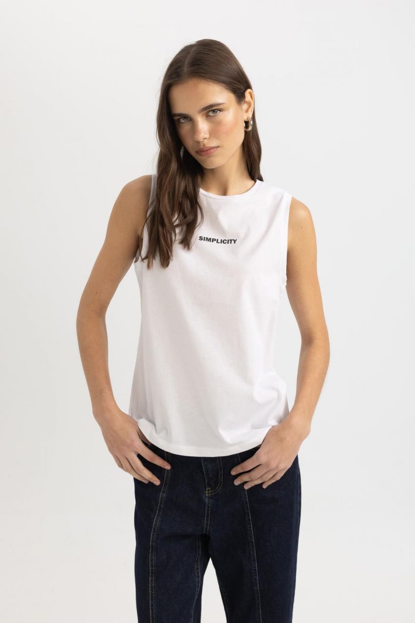 DEFACTO Regular Fit Printed Crew Neck Combed Cotton Undershirt
