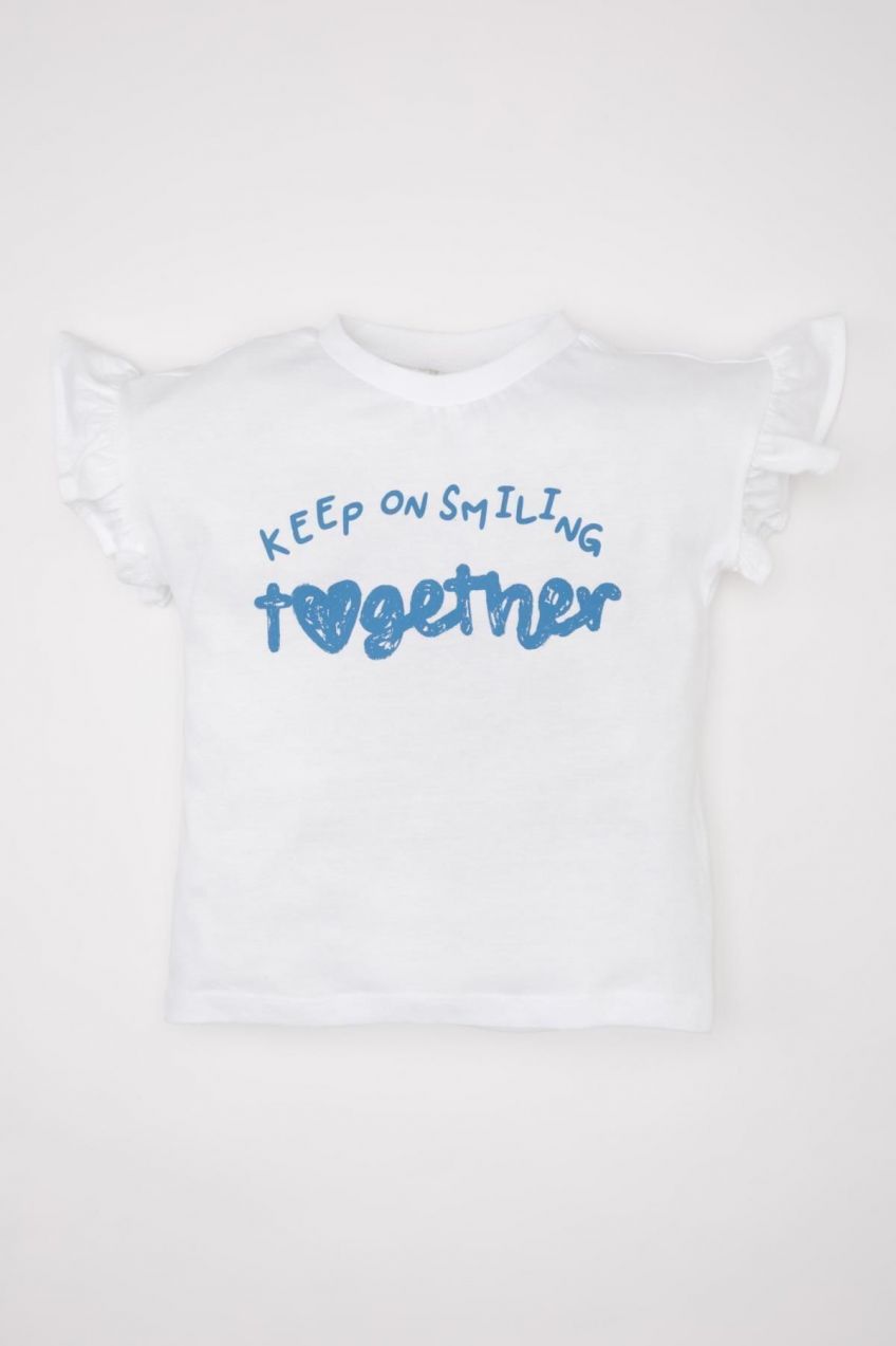 DEFACTO Baby Girl Crew Neck Printed Short Sleeve T-Shirt