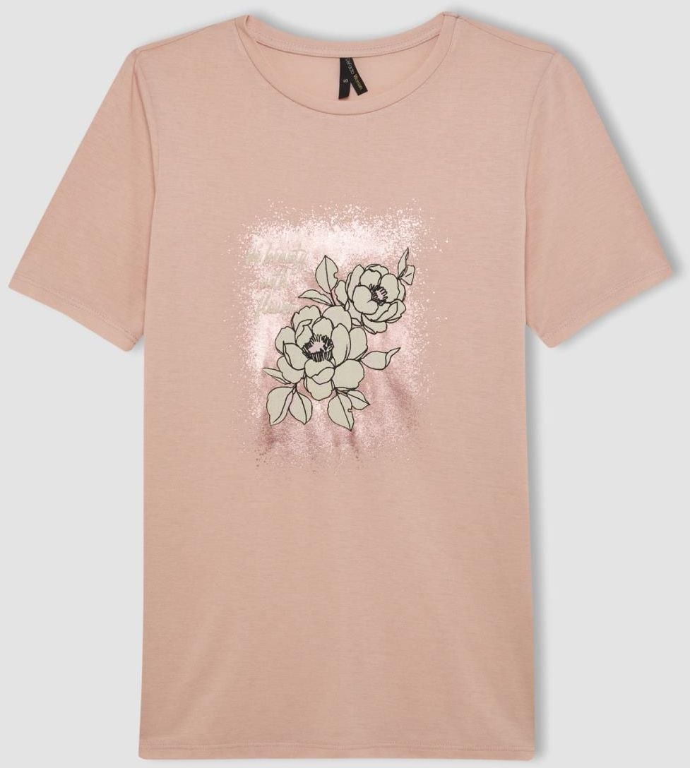 DEFACTO Regular Fit Crew Neck Floral Short Sleeve T-Shirt