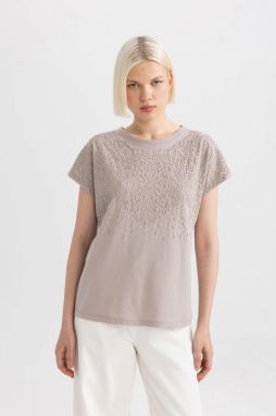 DEFACTO Crew Neck Puff Printed Short Sleeve T-Shirt