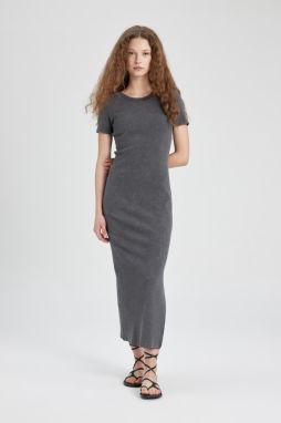 DEFACTO Bodycon Crew Neck Ribbed Camisole Short Sleeve Maxi Dress