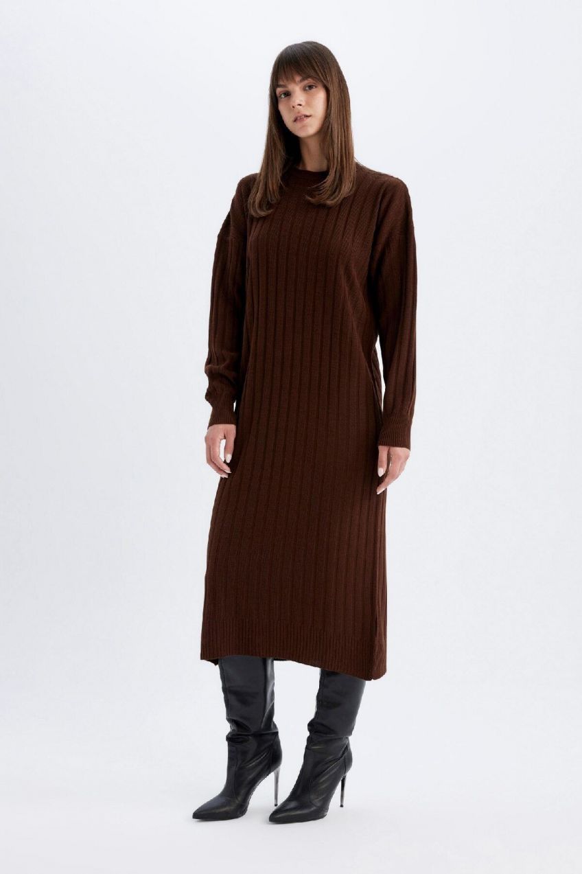 DEFACTO Regular Fit Half Turtleneck Long Sleeve Maxi Dress