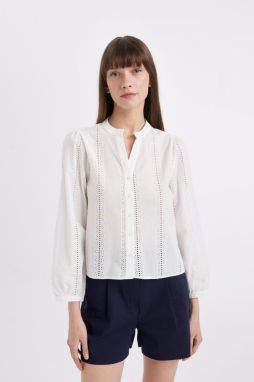 DEFACTO Fitted Crew Neck Embroidery Long Sleeve Blouse