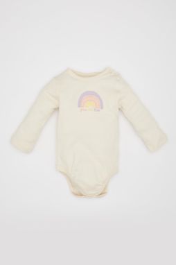 DEFACTO Baby Girl Newborn Crew Neck Rainbow Printed Long Sleeve Snap-On Body B7713a524sp