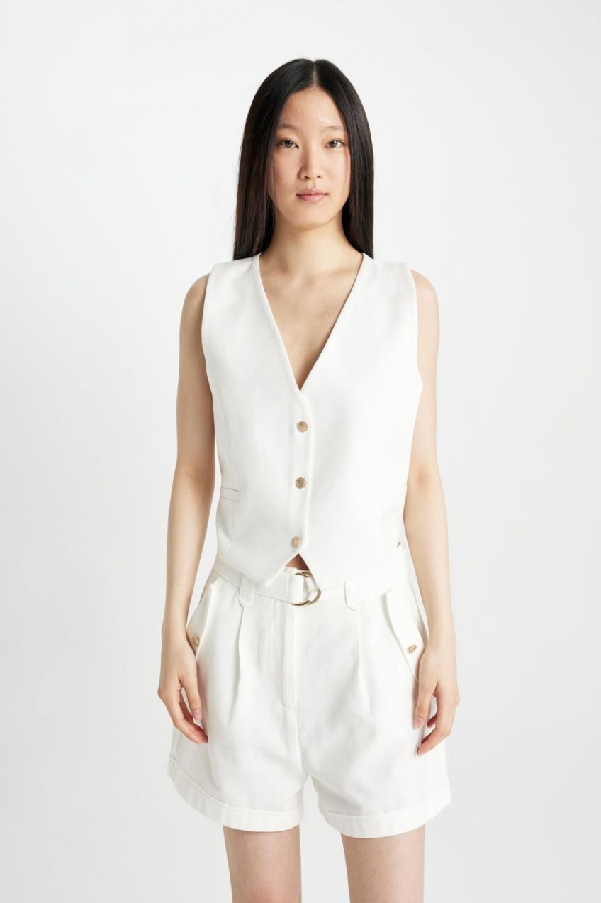 DEFACTO Crop V-Neck Cotton Blazer Vest