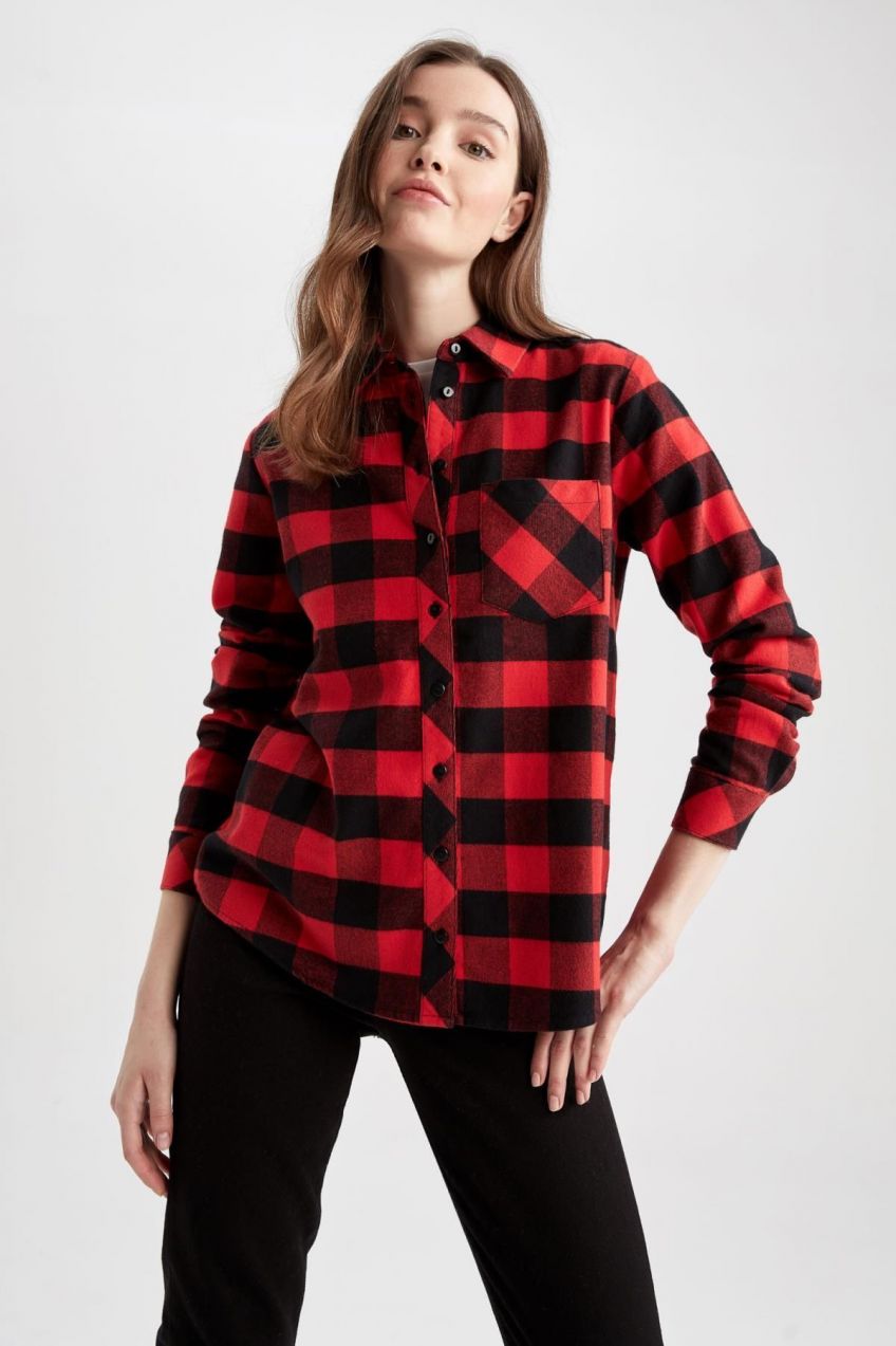 DEFACTO Regular Fit Checked Flannel Long Sleeve 100% Cotton Shirt