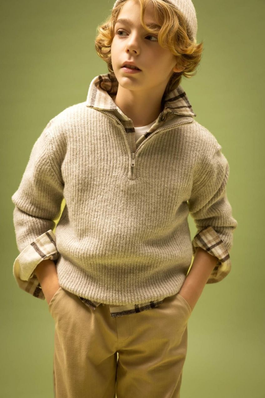 DEFACTO Boy's Half Zip Knit Sweater