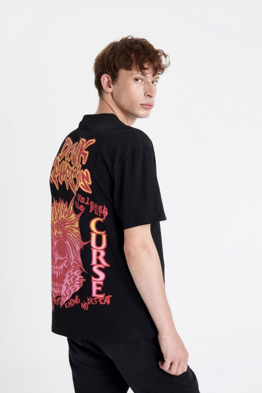 DEFACTO Oversize Fit Crew Neck Back Printed Short Sleeve T-Shirt