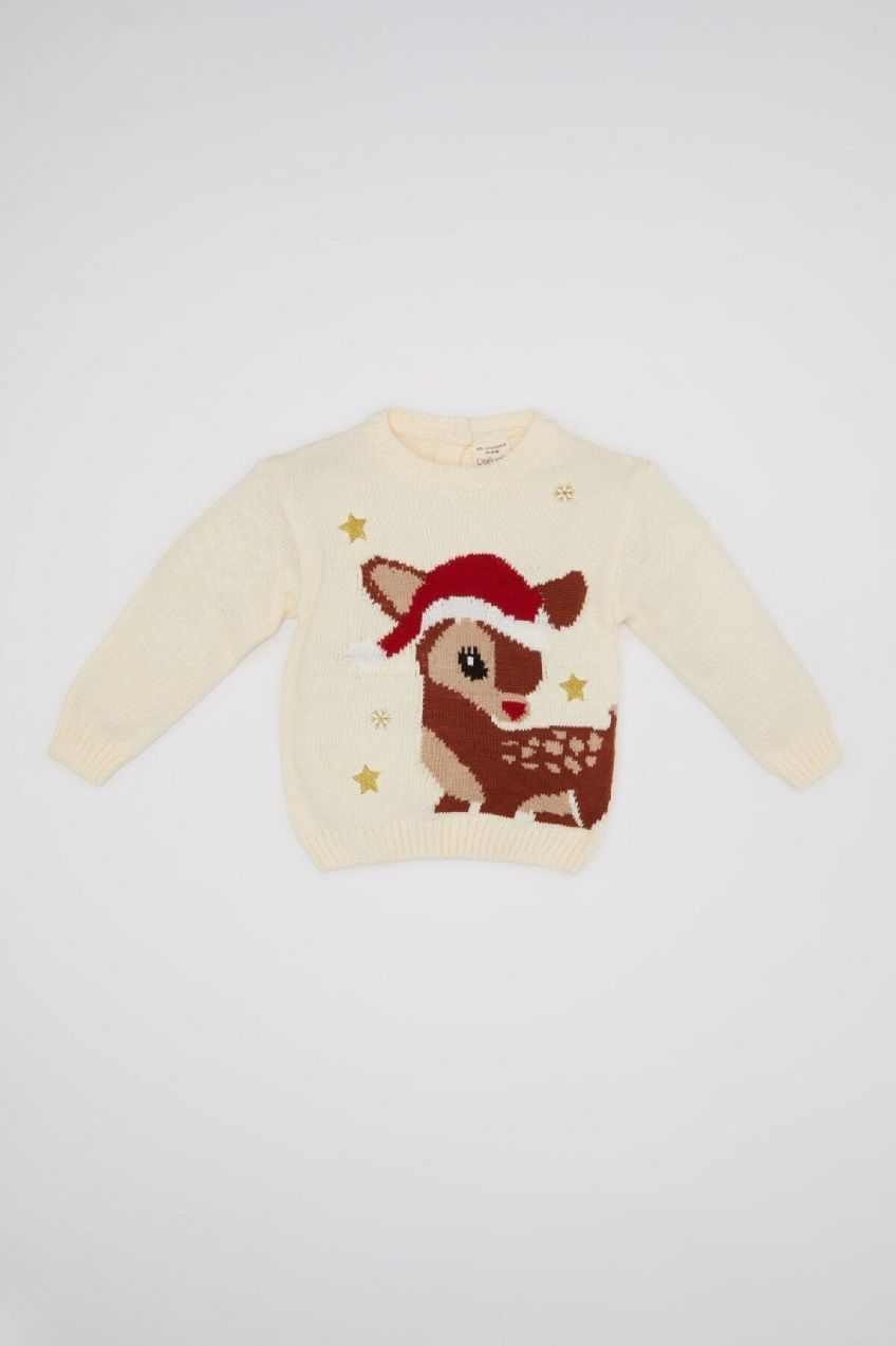 DEFACTO Baby Girl Crew Neck Patterned Sweater