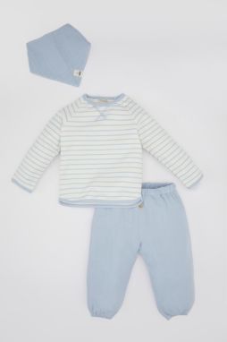 DEFACTO Baby Boy Striped Long Sleeve T-shirt Bottom Bib Muslin 3-Piece Set