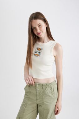 DEFACTO Fitted Printed Crew Neck Ribbed Camisole Athlete