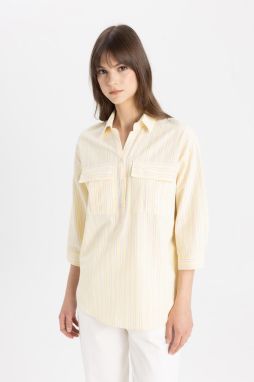 DEFACTO Relax Fit Shirt Collar Poplin Long Sleeve Striped Tunic
