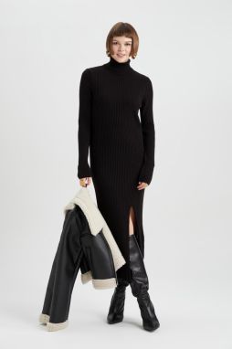 DEFACTO Fitted Turtleneck Long Sleeve Ribbed Dress