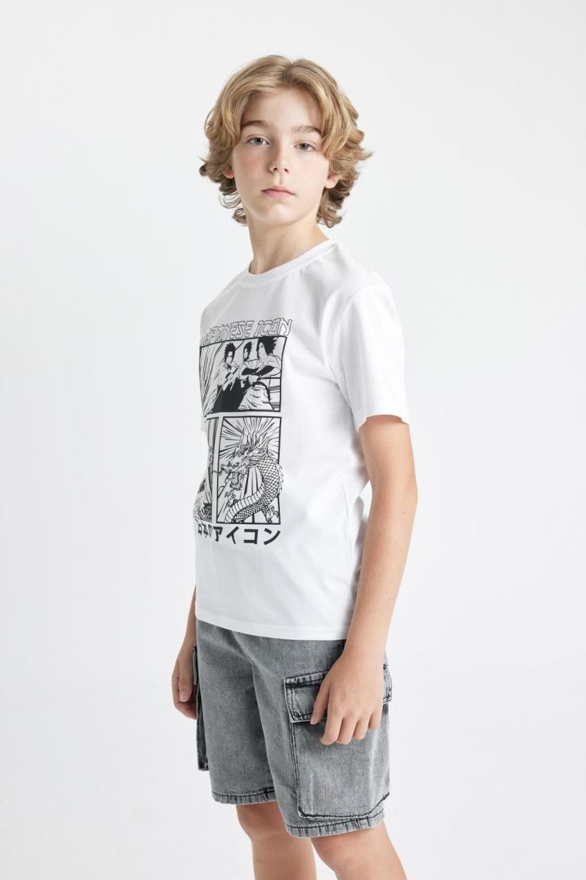 DEFACTO Boy's Crew Neck Color Changing Printed Short Sleeve T-Shirt