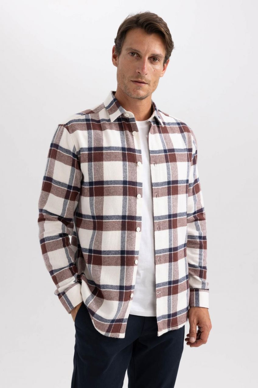 DEFACTO Modern Fit Polo Neck Lumberjack Long Sleeve Shirt